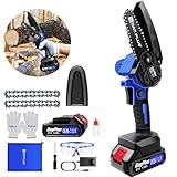 Mini Motosierra Bateria 4 Pulgadas,21V Motosierra Eléctrica,sierra podar electrica con1x1500mAh baterías y 2 cadenas, Con cerradura de Seguridad para cortar árboles de jardín y podar ramas